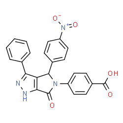 ChemSpider 2D Image | 4-[(4R)-4-(4-Nitrophenyl)-6-oxo-3-phenyl-4,6-dihydropyrrolo[3,4-c]pyrazol-5(1H)-yl]benzoic acid | C24H16N4O5