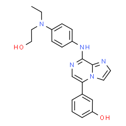 ChemSpider 2D Image | 3-[8-({4-[Ethyl(2-hydroxyethyl)amino]phenyl}amino)imidazo[1,2-a]pyrazin-5-yl]phenol | C22H23N5O2
