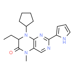ChemSpider 2D Image | (7R)-8-Cyclopentyl-7-ethyl-5-methyl-2-(1H-pyrrol-2-yl)-7,8-dihydro-6(5H)-pteridinone | C18H23N5O