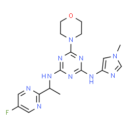 ChemSpider 2D Image | N2-[(1s)-1-(5-Fluoropyrimidin-2-Yl)ethyl]-N4-(1-Methylimidazol-4-Yl)-6-Morpholino-1,3,5-Triazine-2,4-Diamine | C17H21FN10O