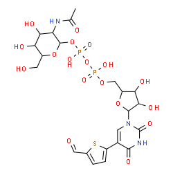 ChemSpider 2D Image | 5-(5-Formylthiophen-2-Yl)uridine-5'(2-(Acetylamino)-2-Deoxy-Alpha-D-Galactosyl)-Diphosphate | C22H29N3O18P2S