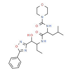 ChemSpider 2D Image | N-[(1R,2S)-1-Hydroxy-1-(5-phenyl-1,2,4-oxadiazol-3-yl)-2-butanyl]-N~2~-(4-morpholinylcarbonyl)-L-leucinamide | C23H33N5O5