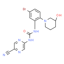 ChemSpider 2D Image | 1-{5-Bromo-2-[(3R)-3-hydroxy-1-piperidinyl]phenyl}-3-(5-cyano-2-pyrazinyl)urea | C17H17BrN6O2