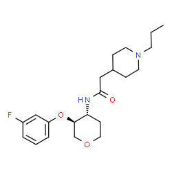 ChemSpider 2D Image | 1,5-Anhydro-2,3-dideoxy-4-O-(3-fluorophenyl)-3-{[(1-propyl-4-piperidinyl)acetyl]amino}-D-threo-pentitol | C21H31FN2O3