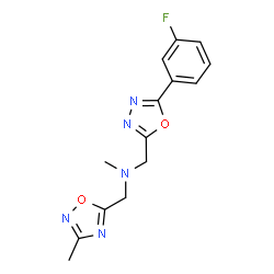 ChemSpider 2D Image | 1-[5-(3-Fluorophenyl)-1,3,4-oxadiazol-2-yl]-N-methyl-N-[(3-methyl-1,2,4-oxadiazol-5-yl)methyl]methanamine | C14H14FN5O2