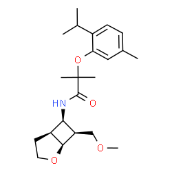 ChemSpider 2D Image | 2-(2-Isopropyl-5-methylphenoxy)-N-[(1S,5S,6R,7S)-7-(methoxymethyl)-2-oxabicyclo[3.2.0]hept-6-yl]-2-methylpropanamide | C22H33NO4