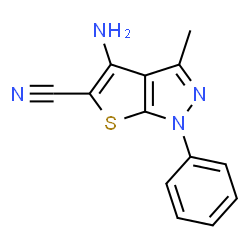 ChemSpider 2D Image | 4-Amino-3-methyl-1-phenyl-1H-thieno[2,3-c]pyrazole-5-carbonitrile | C13H10N4S