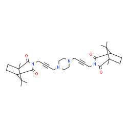 ChemSpider 2D Image | 3,3'-(1,4-Piperazinediyldi-2-butyne-4,1-diyl)bis(1,8,8-trimethyl-3-azabicyclo[3.2.1]octane-2,4-dione) | C32H44N4O4