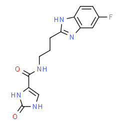 ChemSpider 2D Image | N-[3-(5-Fluoro-1H-benzimidazol-2-yl)propyl]-2-oxo-2,3-dihydro-1H-imidazole-4-carboxamide | C14H14FN5O2