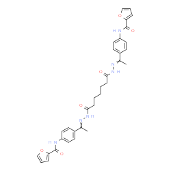 ChemSpider 2D Image | N,N'-[(1,7-Dioxo-1,7-heptanediyl)bis(2-hydrazinyl-1-ylidene-1-ethyl-1-ylidene-4,1-phenylene)]di(2-furamide) | C33H34N6O6