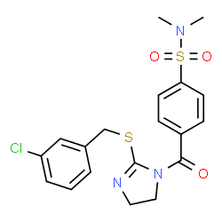ChemSpider 2D Image | 4-({2-[(3-Chlorobenzyl)sulfanyl]-4,5-dihydro-1H-imidazol-1-yl}carbonyl)-N,N-dimethylbenzenesulfonamide | C19H20ClN3O3S2