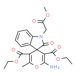 ChemSpider 2D Image | Diethyl 2'-amino-1-(2-methoxy-2-oxoethyl)-6'-methyl-2-oxo-1,2-dihydrospiro[indole-3,4'-pyran]-3',5'-dicarboxylate | C22H24N2O8