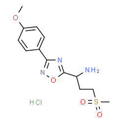 ChemSpider 2D Image | 1-[3-(4-Methoxyphenyl)-1,2,4-oxadiazol-5-yl]-3-(methylsulfonyl)-1-propanamine hydrochloride (1:1) | C13H18ClN3O4S