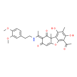 ChemSpider 2D Image | (2E)-6-Acetyl-2-(1-{[2-(3,4-dimethoxyphenyl)ethyl]amino}ethylidene)-7,9-dihydroxy-8,9b-dimethyldibenzo[b,d]furan-1,3(2H,9bH)-dione | C28H29NO8