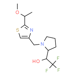 ChemSpider 2D Image | 2,2,2-Trifluoro-1-(1-{[2-(1-methoxyethyl)-1,3-thiazol-4-yl]methyl}-2-pyrrolidinyl)ethanol | C13H19F3N2O2S