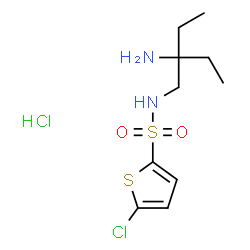 ChemSpider 2D Image | N-(2-Amino-2-ethylbutyl)-5-chloro-2-thiophenesulfonamide hydrochloride (1:1) | C10H18Cl2N2O2S2