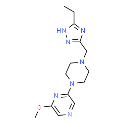 ChemSpider 2D Image | 2-{4-[(5-Ethyl-1H-1,2,4-triazol-3-yl)methyl]-1-piperazinyl}-6-methoxypyrazine | C14H21N7O