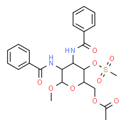 ChemSpider 2D Image | Methyl 6-O-acetyl-2,3-bis(benzoylamino)-2,3-dideoxy-4-O-(methylsulfonyl)hexopyranoside | C24H28N2O9S