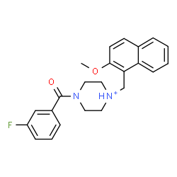 ChemSpider 2D Image | 4-(3-Fluorobenzoyl)-1-[(2-methoxy-1-naphthyl)methyl]piperazin-1-ium | C23H24FN2O2