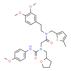 ChemSpider 2D Image | N-[2-(3,4-Dimethoxyphenyl)ethyl]-N~2~-[(4-methoxyphenyl)carbamoyl]-N-[(5-methyl-2-thienyl)methyl]-N~2~-(tetrahydro-2-furanylmethyl)glycinamide | C31H39N3O6S