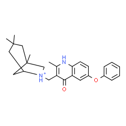 ChemSpider 2D Image | 1,3,3-Trimethyl-6-[(2-methyl-4-oxo-6-phenoxy-1,4-dihydro-3-quinolinyl)methyl]-6-azoniabicyclo[3.2.1]octane | C27H33N2O2