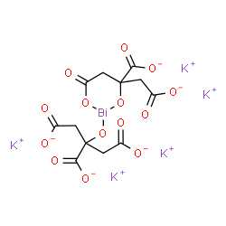 ChemSpider 2D Image | Pentapotassium 2-{[4-carboxylato-4-(carboxylatomethyl)-6-oxo-1,3,2-dioxabisman-2-yl]oxy}-1,2,3-propanetricarboxylate | C12H8BiK5O14