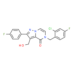 ChemSpider 2D Image | 5-(2-Chloro-4-fluorobenzyl)-2-(4-fluorophenyl)-3-(hydroxymethyl)pyrazolo[1,5-a]pyrazin-4(5H)-one | C20H14ClF2N3O2