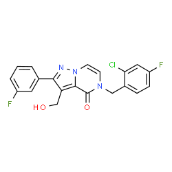 ChemSpider 2D Image | 5-(2-Chloro-4-fluorobenzyl)-2-(3-fluorophenyl)-3-(hydroxymethyl)pyrazolo[1,5-a]pyrazin-4(5H)-one | C20H14ClF2N3O2