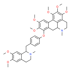 ChemSpider 2D Image | 8-{4-[(6,7-Dimethoxy-2-methyl-1,2,3,4-tetrahydro-1-isoquinolinyl)methyl]phenoxy}-1,2,3,9,10-pentamethoxy-6-methyl-5,6,6a,7-tetrahydro-4H-dibenzo[de,g]quinoline | C41H48N2O8