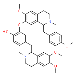 ChemSpider 2D Image | 4-[(6,7-Dimethoxy-2-methyl-1,2,3,4-tetrahydro-1-isoquinolinyl)methyl]-2-{[6-methoxy-1-(4-methoxybenzyl)-2-methyl-1,2,3,4-tetrahydro-7-isoquinolinyl]oxy}phenol | C38H44N2O6