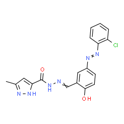 ChemSpider 2D Image | N'-{5-[(2-Chlorophenyl)diazenyl]-2-hydroxybenzylidene}-3-methyl-1H-pyrazole-5-carbohydrazide | C18H15ClN6O2