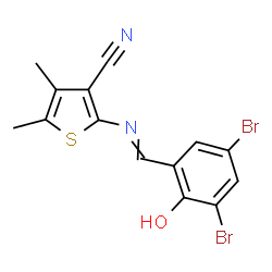 ChemSpider 2D Image | 2-[(3,5-dibromo-2-hydroxybenzylidene)amino]-4,5-dimethyl-3-thiophenecarbonitrile | C14H10Br2N2OS