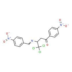 ChemSpider 2D Image | 4,4,4-Trichloro-3-[(4-nitrobenzylidene)amino]-1-(4-nitrophenyl)-1-butanone | C17H12Cl3N3O5