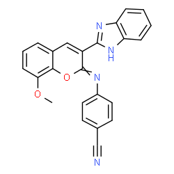 ChemSpider 2D Image | 4-{[3-(1H-Benzimidazol-2-yl)-8-methoxy-2H-chromen-2-ylidene]amino}benzonitrile | C24H16N4O2