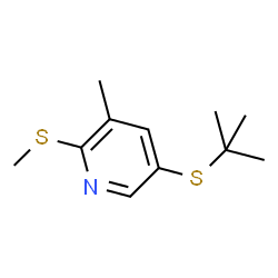 ChemSpider 2D Image | 3-Methyl-5-[(2-methyl-2-propanyl)sulfanyl]-2-(methylsulfanyl)pyridine | C11H17NS2