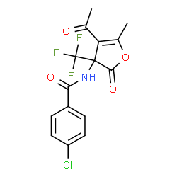 ChemSpider 2D Image | N-[4-Acetyl-5-methyl-2-oxo-3-(trifluoromethyl)-2,3-dihydro-3-furanyl]-4-chlorobenzamide | C15H11ClF3NO4