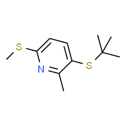ChemSpider 2D Image | 2-Methyl-3-[(2-methyl-2-propanyl)sulfanyl]-6-(methylsulfanyl)pyridine | C11H17NS2