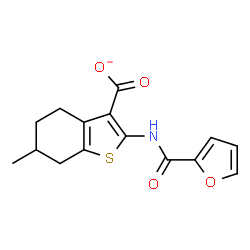 ChemSpider 2D Image | 2-(2-Furoylamino)-6-methyl-4,5,6,7-tetrahydro-1-benzothiophene-3-carboxylate | C15H14NO4S
