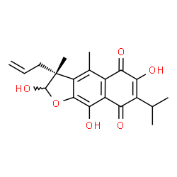 ChemSpider 2D Image | (3R)-3-Allyl-2,6,9-trihydroxy-7-isopropyl-3,4-dimethyl-2,3-dihydronaphtho[2,3-b]furan-5,8-dione | C20H22O6