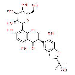 ChemSpider 2D Image | (1S)-1,5-Anhydro-1-{5,7-dihydroxy-3-[6-hydroxy-2-(2-hydroxy-2-propanyl)-2,3-dihydro-1-benzofuran-5-yl]-4-oxo-3,4-dihydro-2H-chromen-8-yl}-D-glucitol | C26H30O12