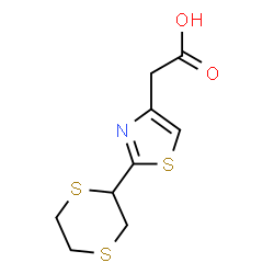 ChemSpider 2D Image | [2-(1,4-Dithian-2-yl)-1,3-thiazol-4-yl]acetic acid | C9H11NO2S3