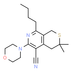 ChemSpider 2D Image | 8-Butyl-3,3-dimethyl-6-(4-morpholinyl)-3,4-dihydro-1H-thiopyrano[3,4-c]pyridine-5-carbonitrile | C19H27N3OS