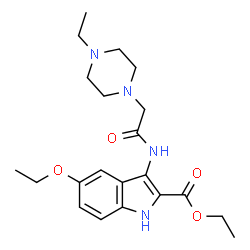ChemSpider 2D Image | Ethyl 5-ethoxy-3-{[(4-ethyl-1-piperazinyl)acetyl]amino}-1H-indole-2-carboxylate | C21H30N4O4