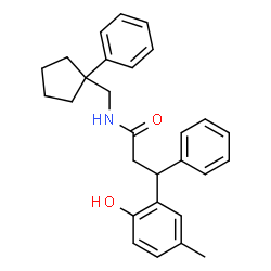 ChemSpider 2D Image | 3-(2-Hydroxy-5-methylphenyl)-3-phenyl-N-[(1-phenylcyclopentyl)methyl]propanamide | C28H31NO2