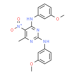 ChemSpider 2D Image | N,N'-Bis(3-methoxyphenyl)-6-methyl-5-nitro-2,4-pyrimidinediamine | C19H19N5O4