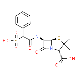 ChemSpider 2D Image | (2S,5R,6R)-3,3-Dimethyl-7-oxo-6-{[phenyl(sulfo)acetyl]amino}-4-thia-1-azabicyclo[3.2.0]heptane-2-carboxylic acid | C16H18N2O7S2