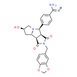 ChemSpider 2D Image | 4-[(3aS,4R,7R,8aS,8bR)-2-(1,3-Benzodioxol-5-ylmethyl)-7-hydroxy-1,3-dioxodecahydropyrrolo[3,4-a]pyrrolizin-4-yl]benzenecarboximidamide | C24H24N4O5