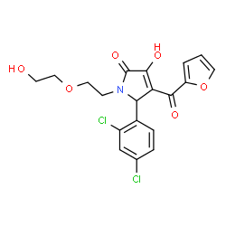 ChemSpider 2D Image | 5-(2,4-Dichlorophenyl)-4-(2-furoyl)-3-hydroxy-1-[2-(2-hydroxyethoxy)ethyl]-1,5-dihydro-2H-pyrrol-2-one | C19H17Cl2NO6