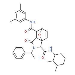 ChemSpider 2D Image | N~2~-(2,3-Dimethylcyclohexyl)-N~6~-(3,5-dimethylphenyl)-4-oxo-3-(1-phenylethyl)-10-oxa-3-azatricyclo[5.2.1.0~1,5~]dec-8-ene-2,6-dicarboxamide | C34H41N3O4