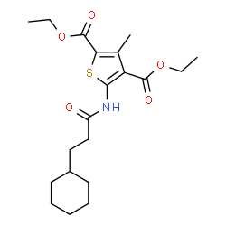 ChemSpider 2D Image | Diethyl 5-[(3-cyclohexylpropanoyl)amino]-3-methyl-2,4-thiophenedicarboxylate | C20H29NO5S